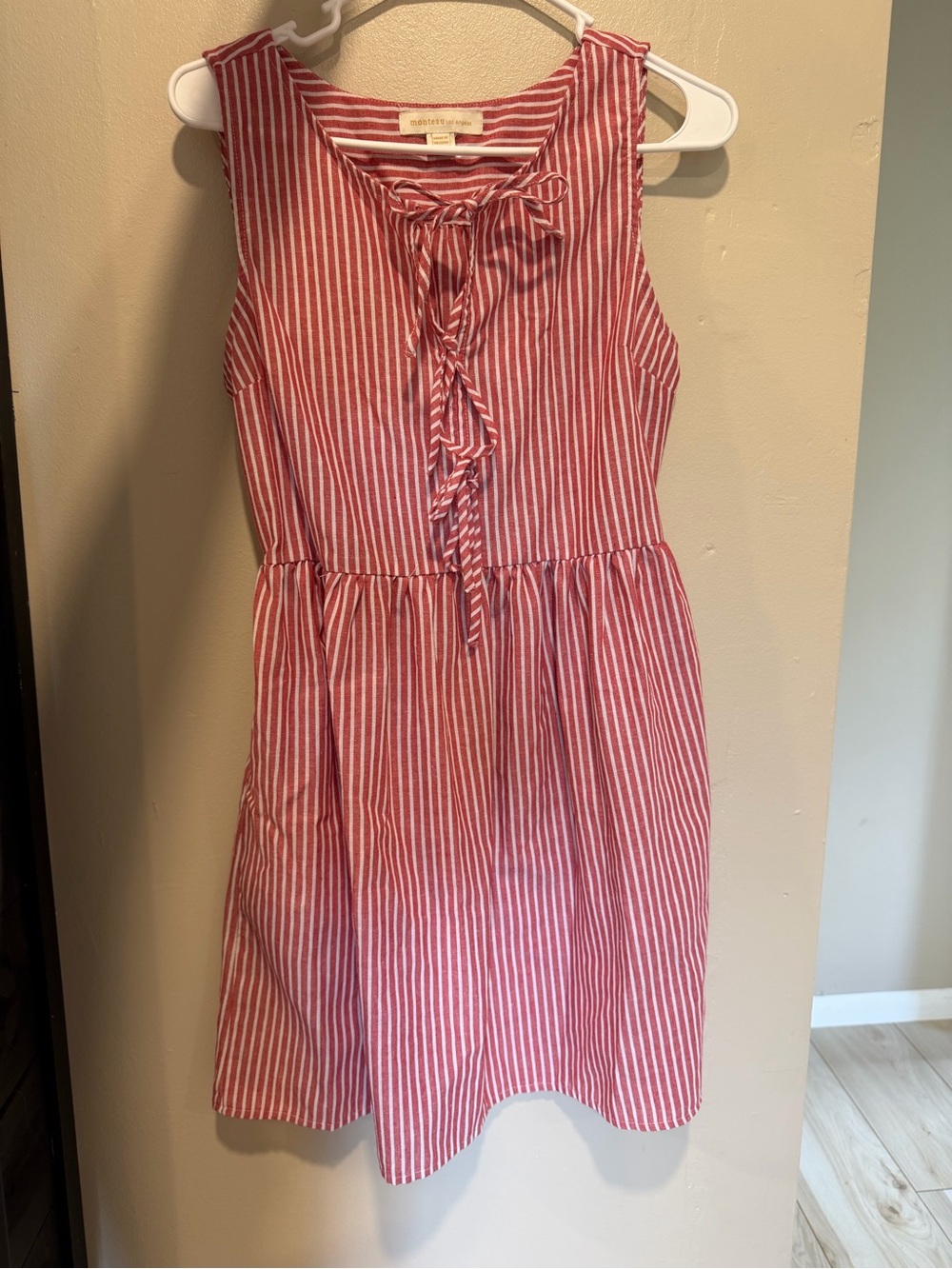 Red & White Striped Tie-Front Dress
